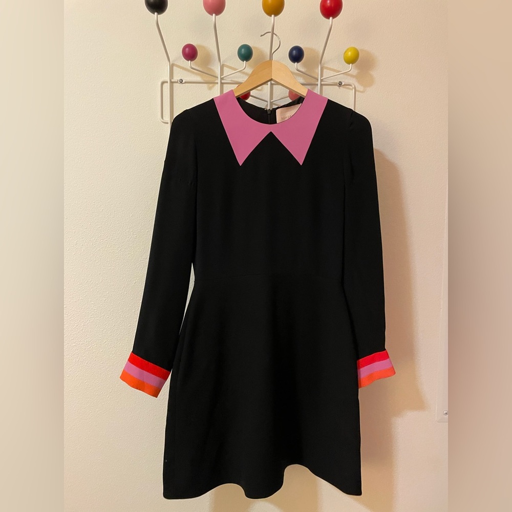 Roksanda Ilincic Black Dress with Pink Collar and Multicolor Cuff Stripes